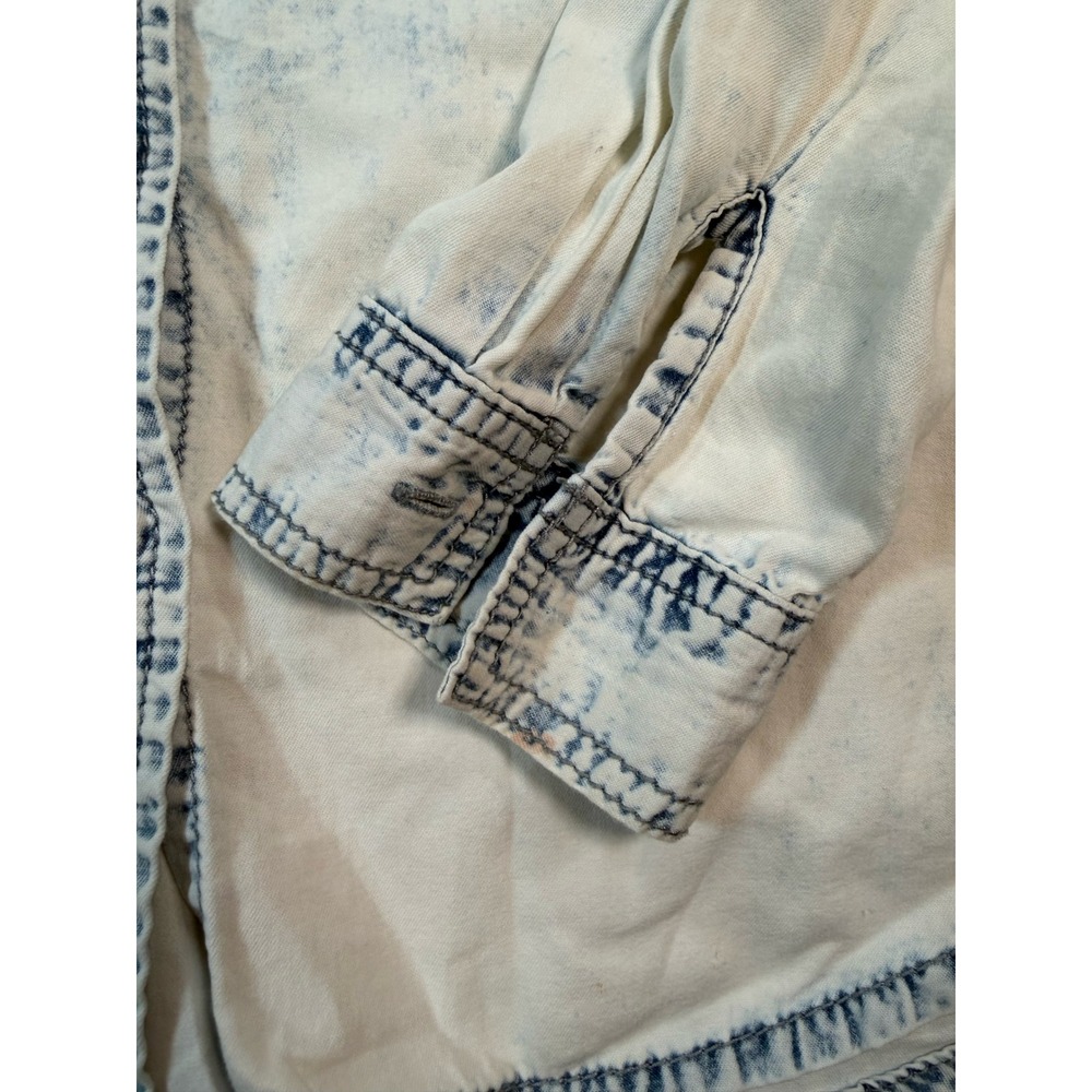 Wet Seal Womens Acid Wash Denim Button Down Shirt Y2K Blue White Cotton Large - Picture 4 of 7